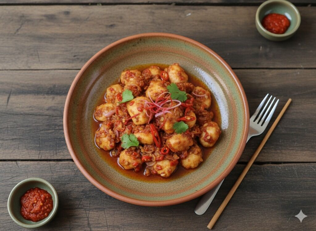 Authentic Indonesian spiced dish close up