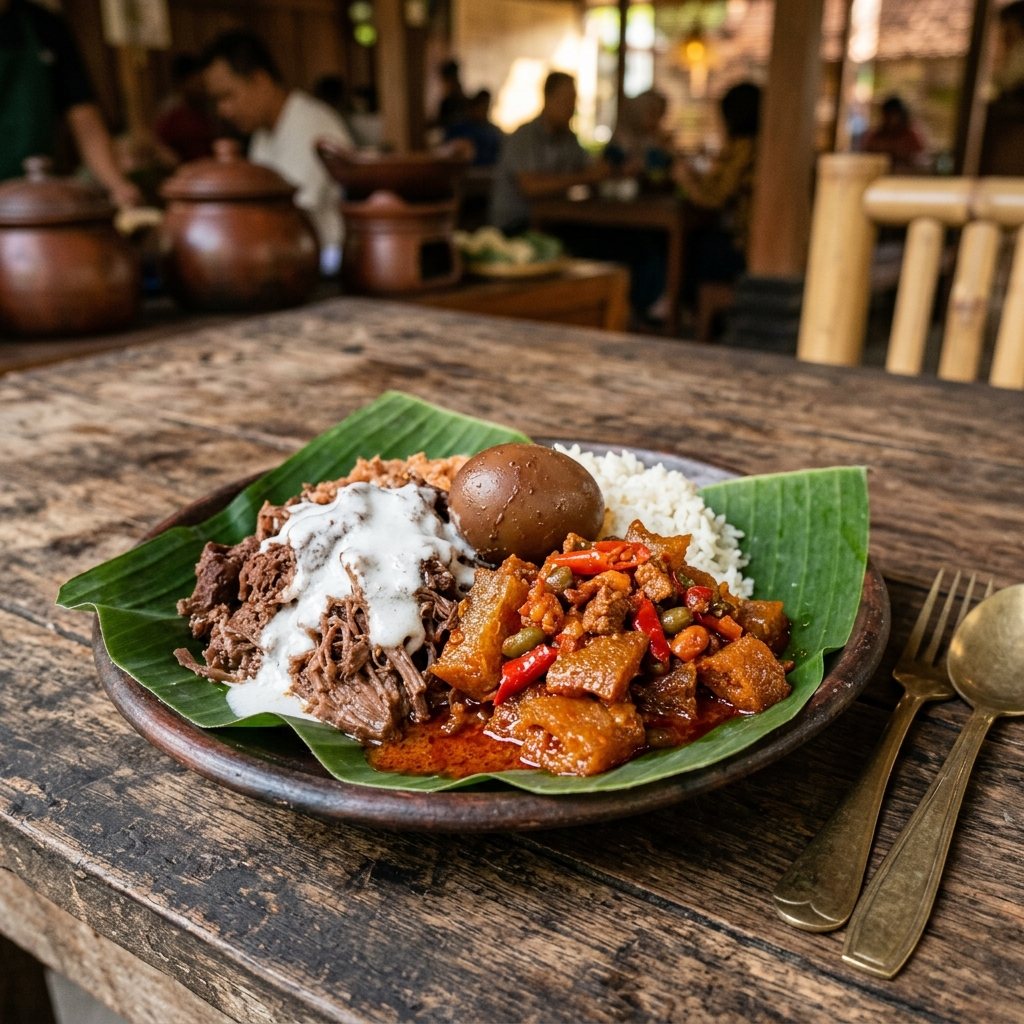FrezCup Gudeg Jogja — authentic Javanese jackfruit stew served on a plate